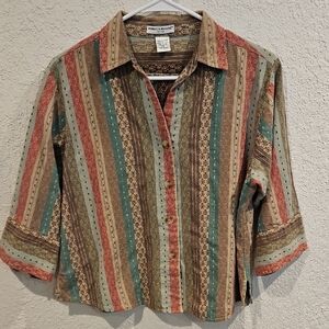 Rebecca Malone Petite 100% Cotton Stripe Button Down Top Size Xl